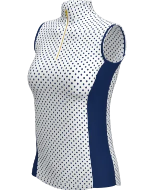 AB SPORT Women's Polka Dot Print Sleeveless Zip Mock Polo GP03-WNPDN