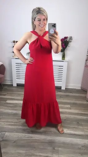 ASVELO HALTER DRESS (RED)