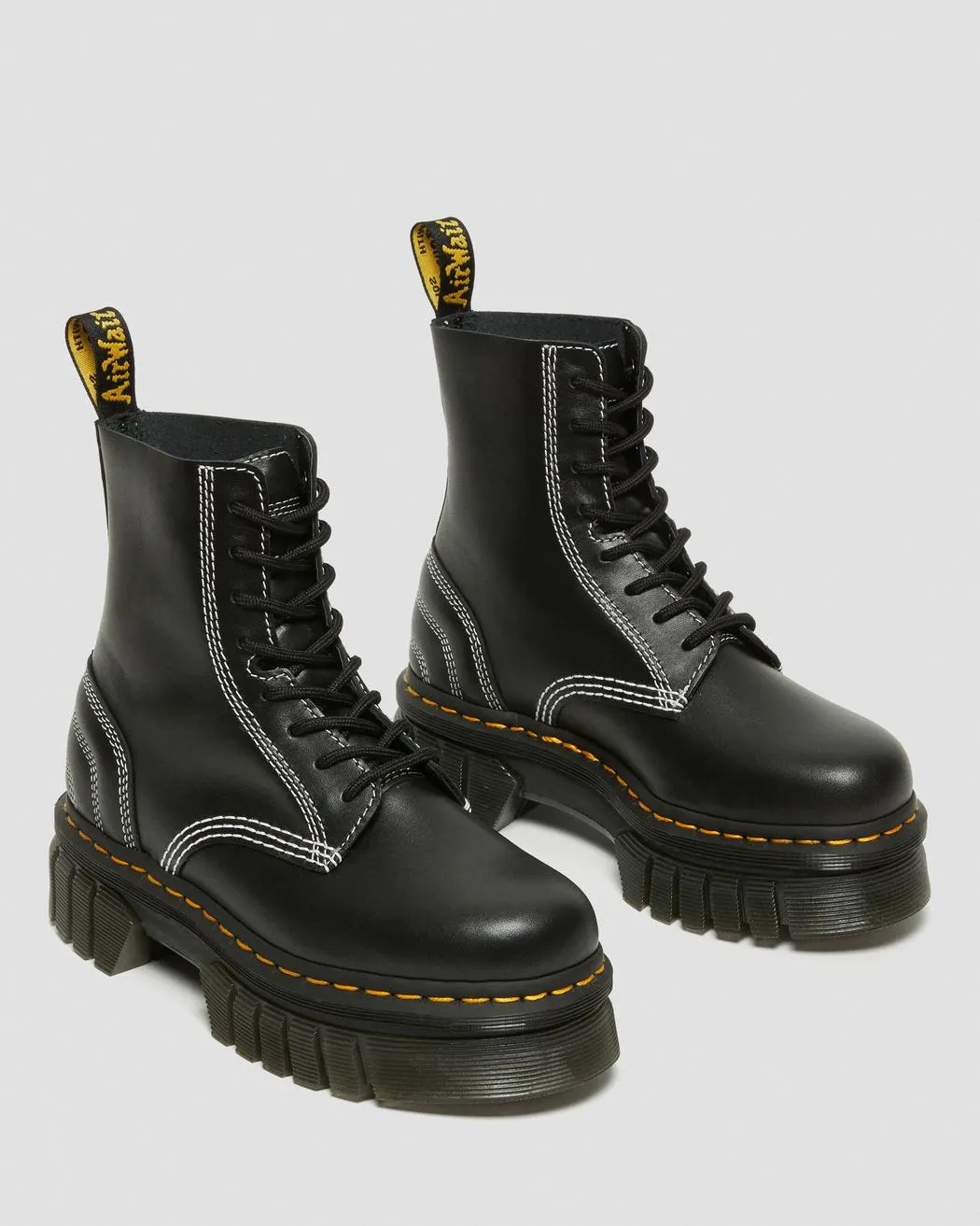 AUDRICK 8I QLTD WHITE STITCH LEATHER PLATFORM LACE UP BOOTS