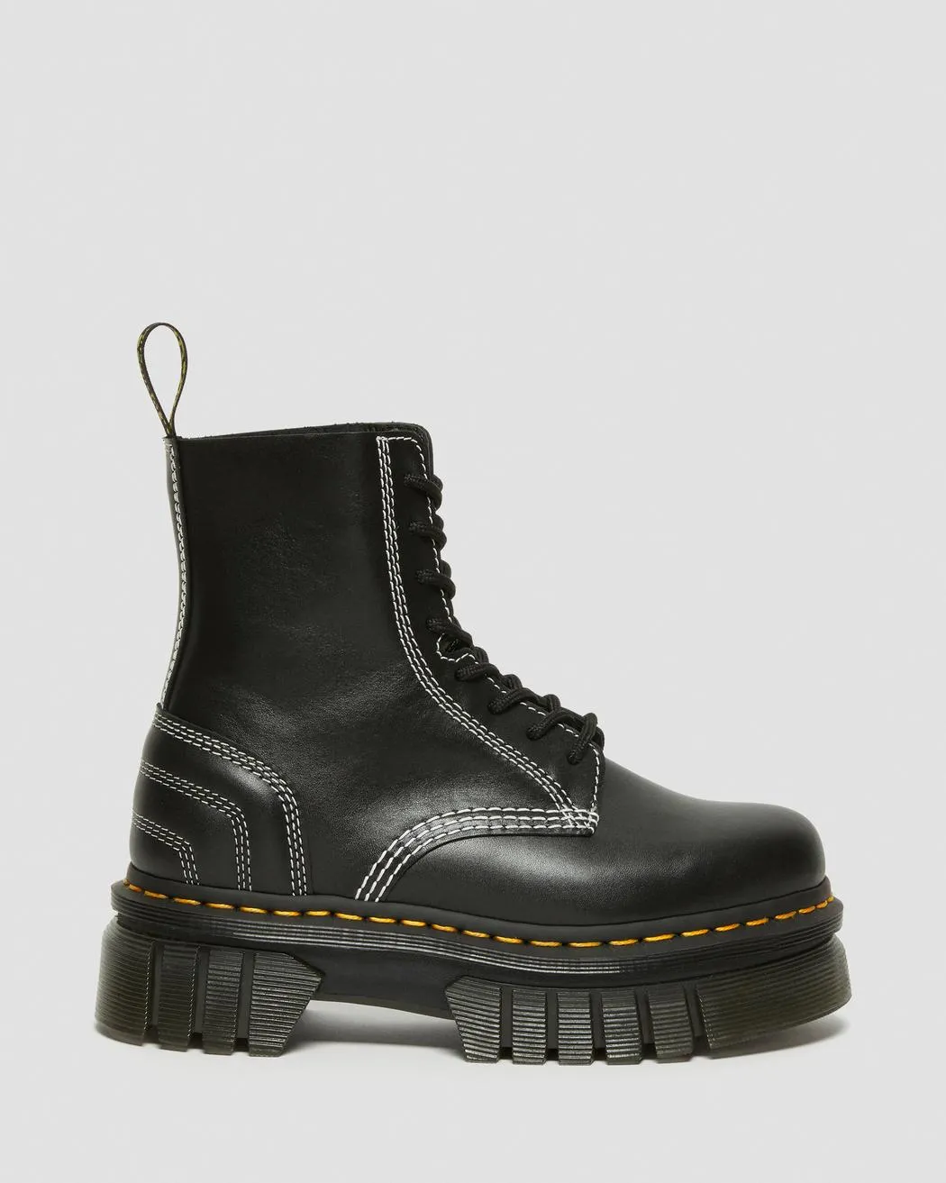 AUDRICK 8I QLTD WHITE STITCH LEATHER PLATFORM LACE UP BOOTS