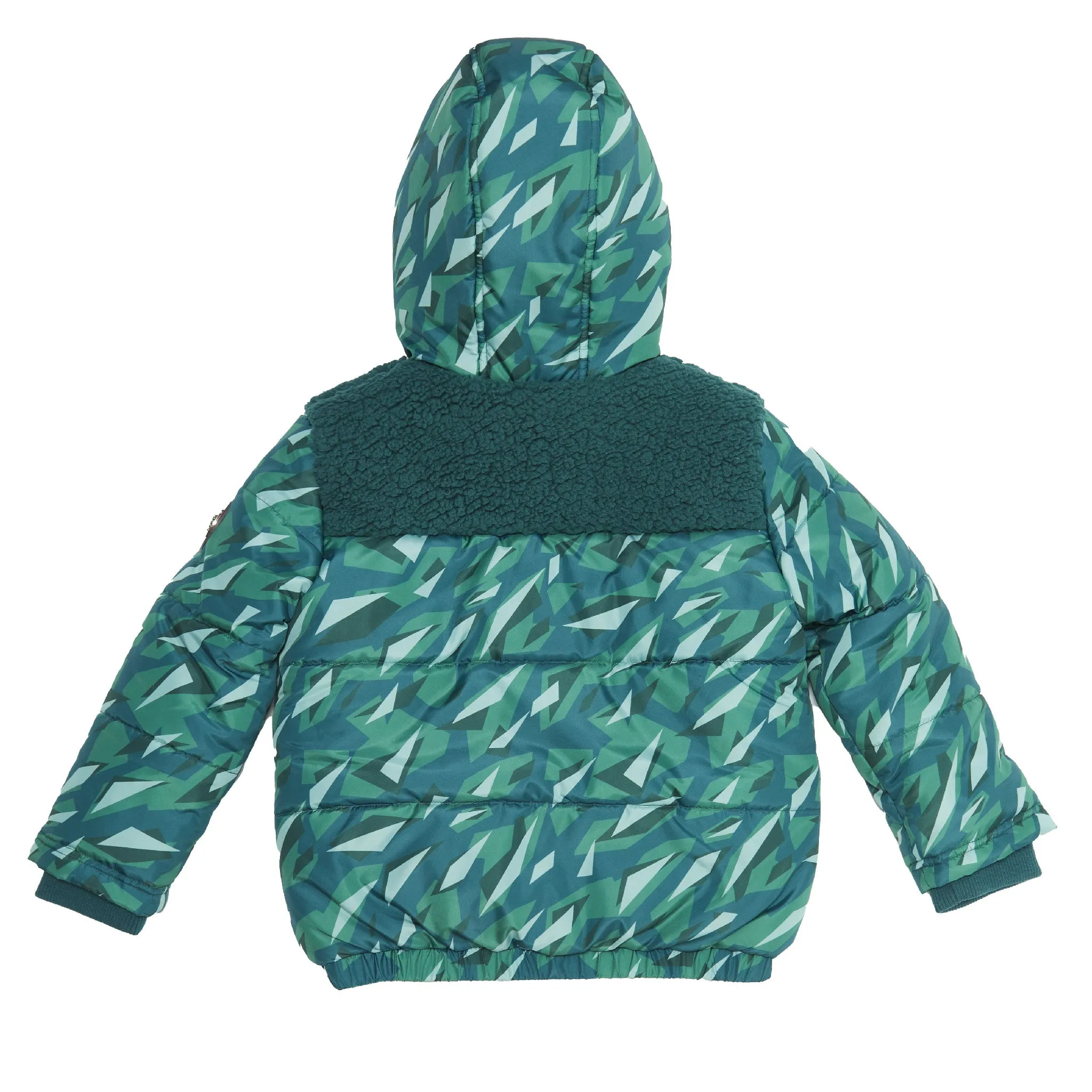 Boys Geo Camo Sherpa Shoulder Puffer Coat