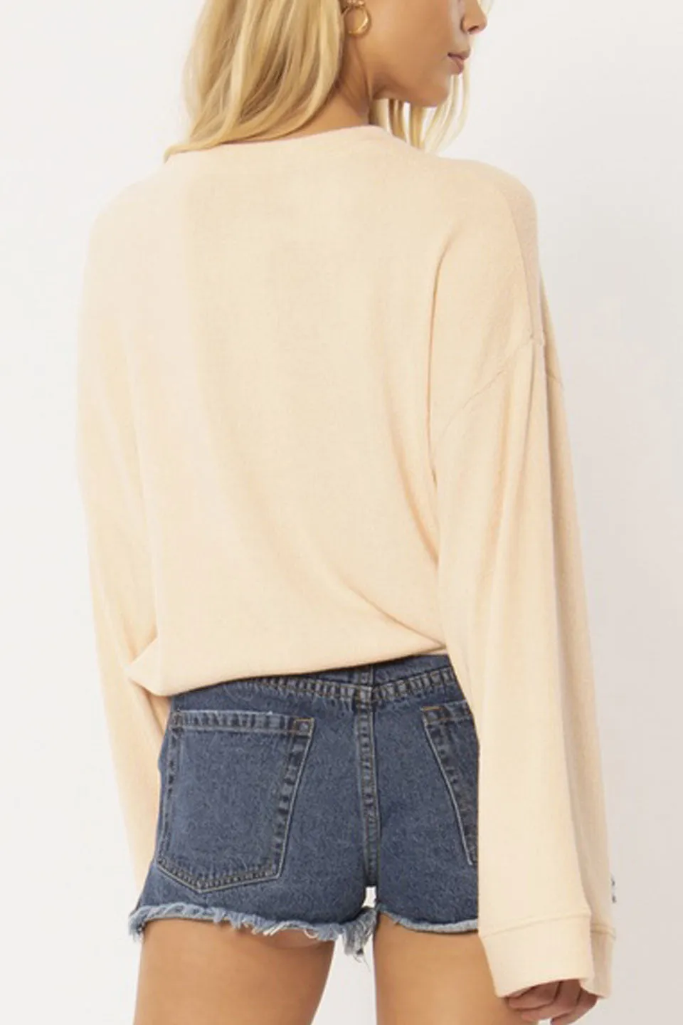 Cosi Light Apricot Crop Flared Sleeve Knit Fleece