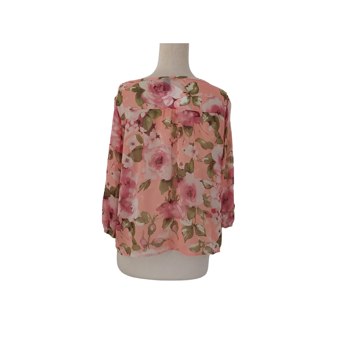 Forever 21 Pink Printed Semi-sheer Top | Like New |