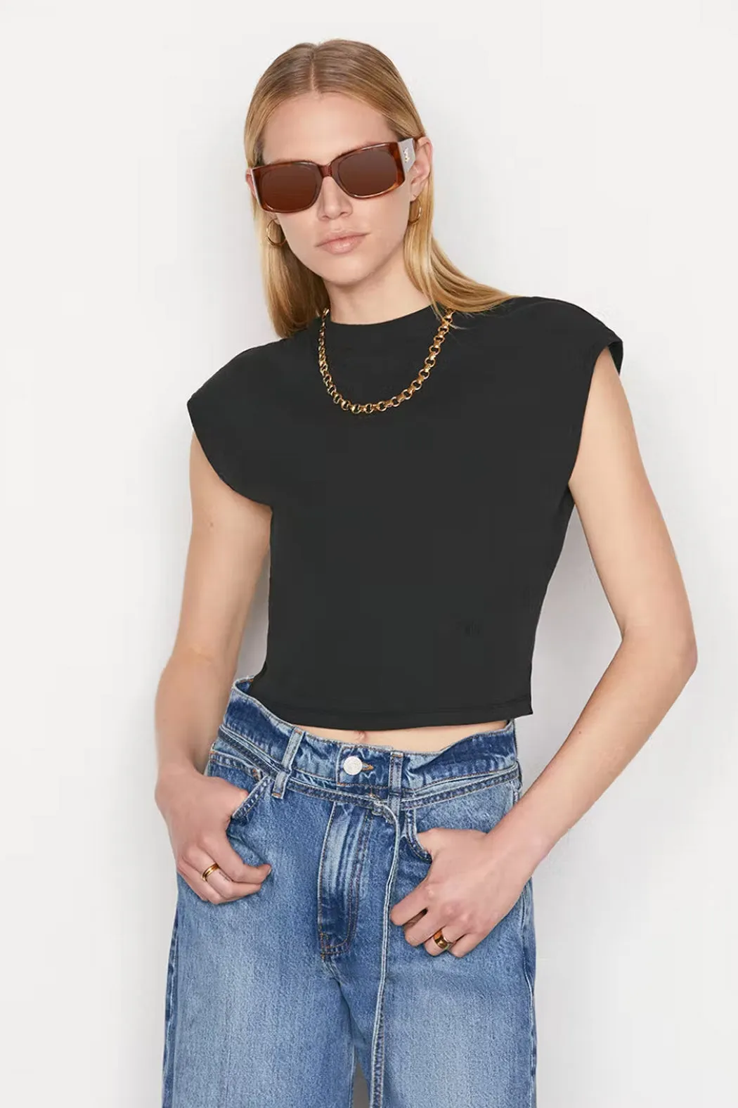 Frame - Cropped Mock Neck Top