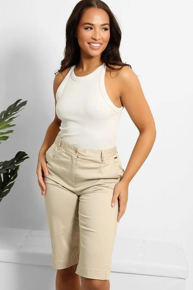 Gold Hardware Detail Smart Bermuda Shorts