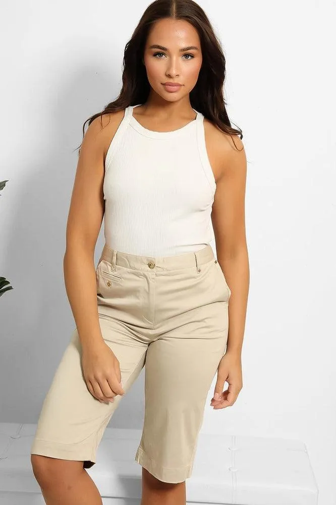 Gold Hardware Detail Smart Bermuda Shorts