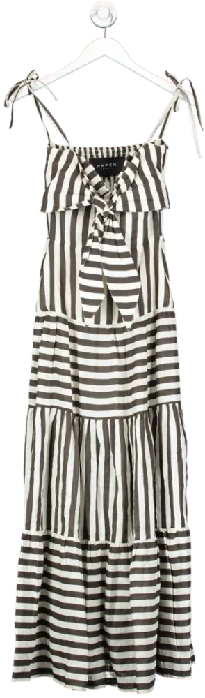 Paper London White Striped Bow Detail Maxi Dress UK 6