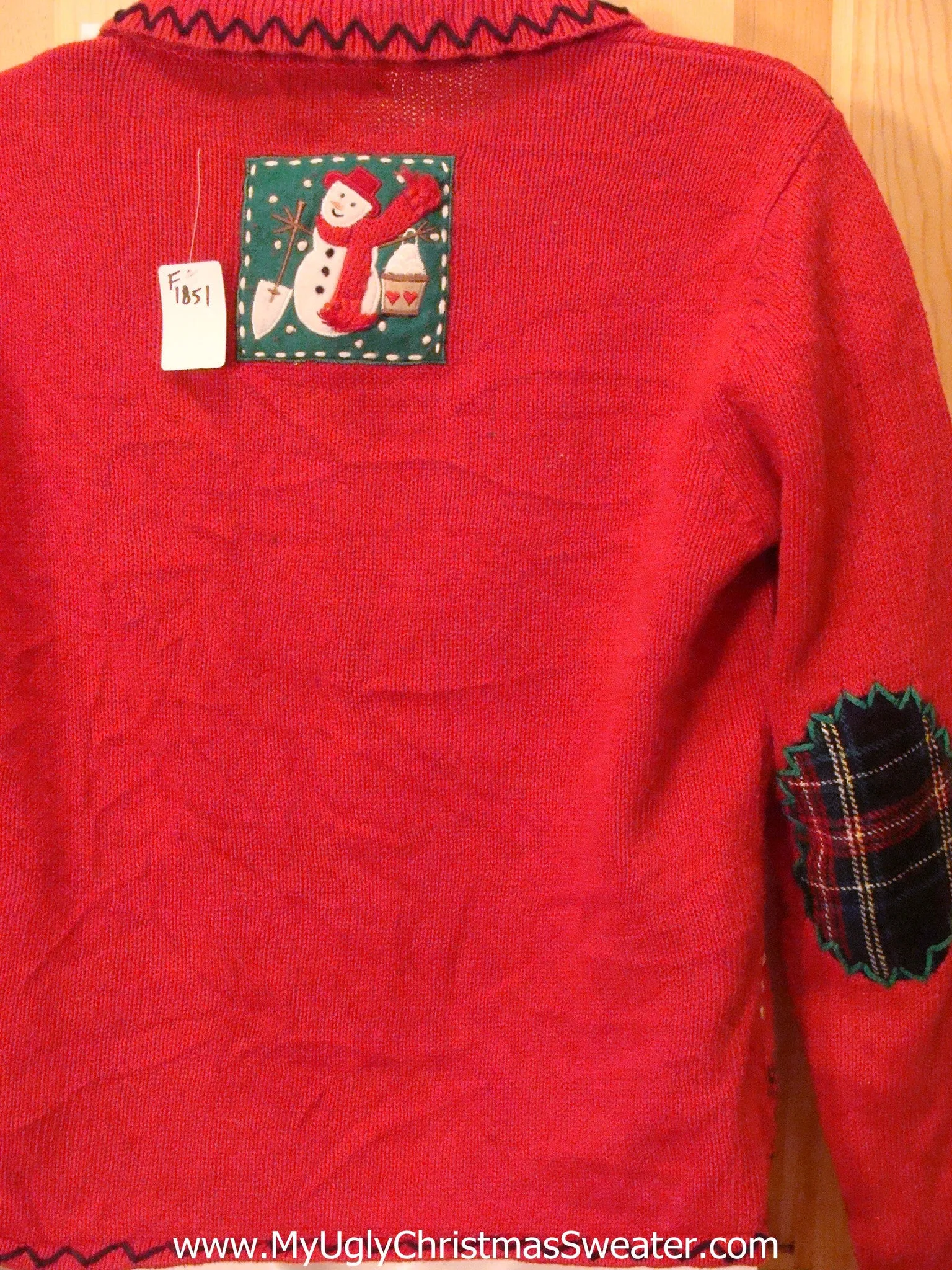 Red Crafty Patchwork Embroidered Funny Ugly Sweater