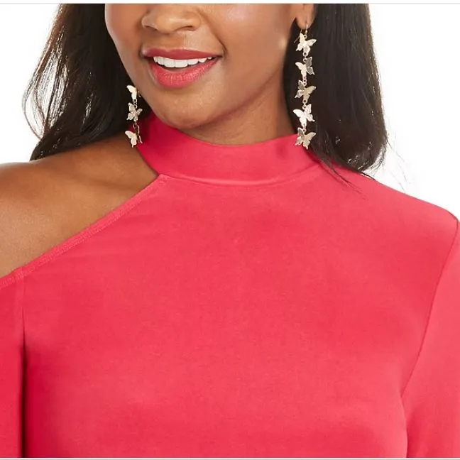 Thalia Sodi Women's Cold Shoulder Mock Neck Top Pink Size Large